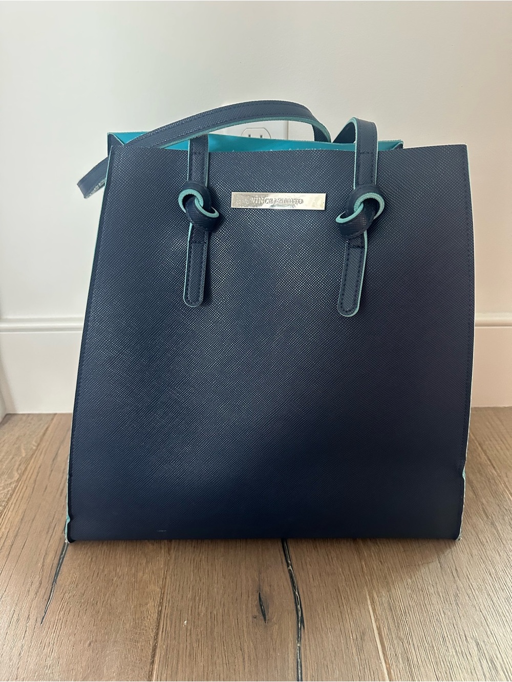 Vince Camuto  Navy Tote Bag with Turquoise Trim